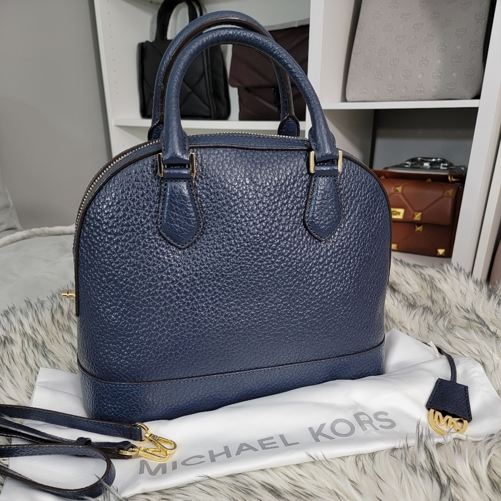 Nwt Michael Kors Large Dome Smythe Satchel Navy Blue